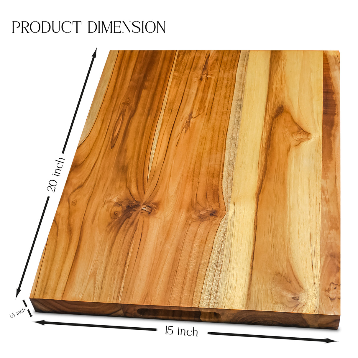 Teak Wood Cutting Board – Groove-Free, Edge Grain Kitchen Prep & Serving Board