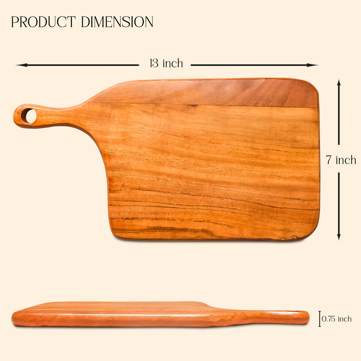 Durable Wooden Chopping Board with Handle – Kitchen Prep Serving Board