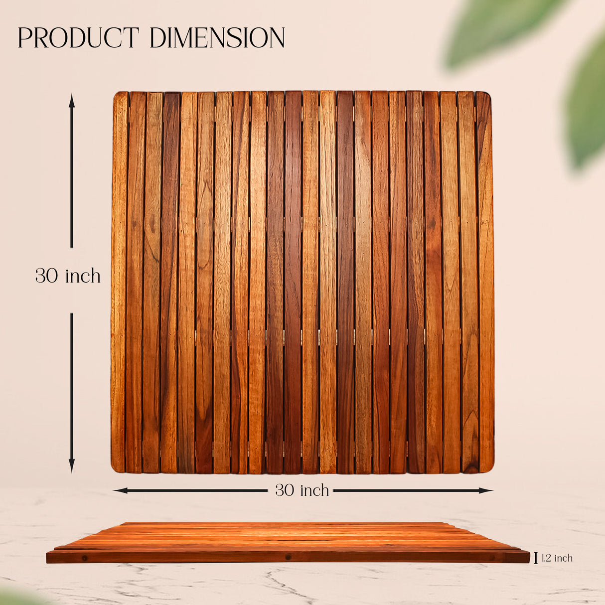 Teak Wood Shower Mat - Non-Foldable, Non-Slip, Water-Resistant Bath Mat for Bathroom, Spa, Indoor and Outdoor Use