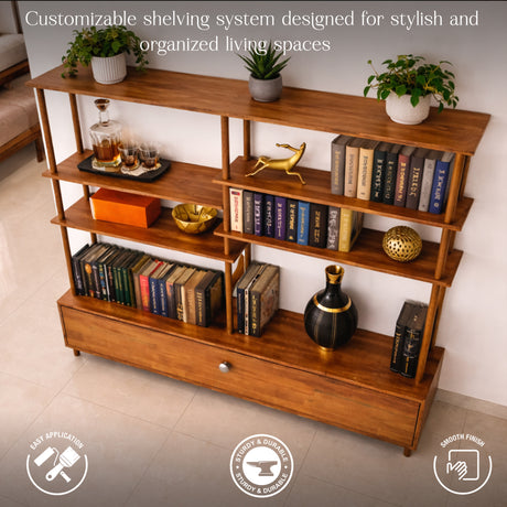 Designer Wooden Bookcase with Storage | Space Saving Shelving Unit for Modern Interiors