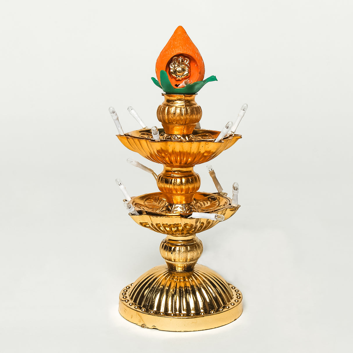 Saleberate Electric Golden LED Diya Lamp with Flame Design | Multi-Layer Temple Pooja Diya Light for Home, Mandir & Festivals