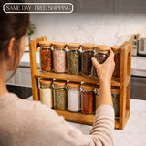 2-Tier Wooden Spice Rack for Kitchen Counter – Masala Organizer Stand for Spice Bottles, Herbs & Condiments