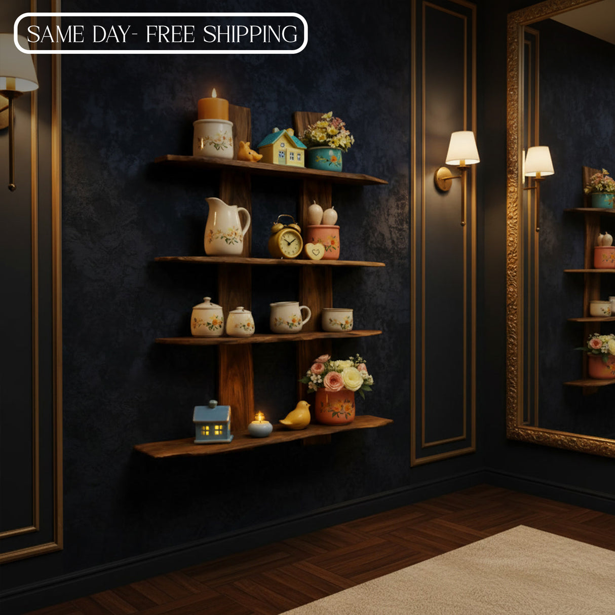 Premium Live Edge Wooden Wall Shelf Unit – Handmade Multi-Tier Solid Wood Floating Shelf for Modern & Rustic Interiors