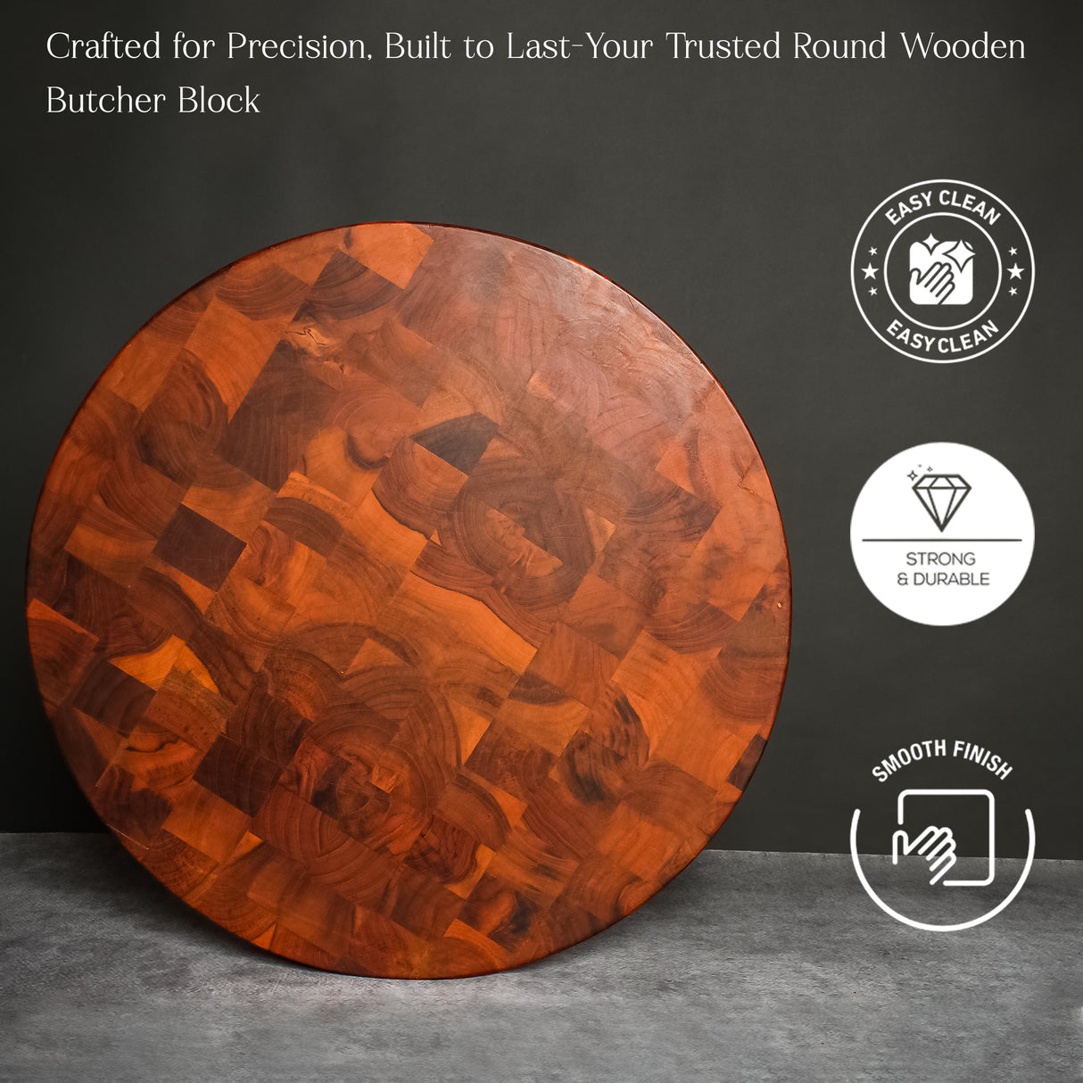 Round Wooden Butcher Block Cutting Board – Durable Kitchen Prep Board