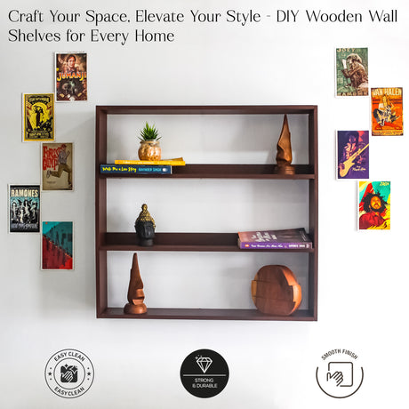 Wooden 3 Tier DIY Floating Wall Shelf Modern Rack Design(Brown)