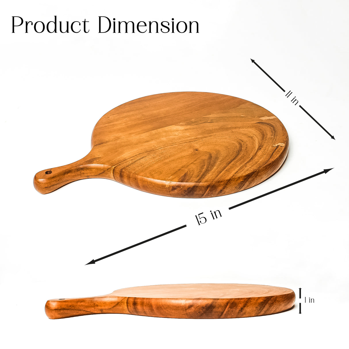 Acacia Wood Pizza Peel & Serving Board – 15" Round Paddle with Handle for Pizza, Bread & Charcuterie
