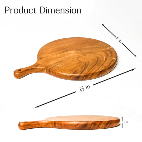 Acacia Wood Pizza Peel & Serving Board – 15" Round Paddle with Handle for Pizza, Bread & Charcuterie