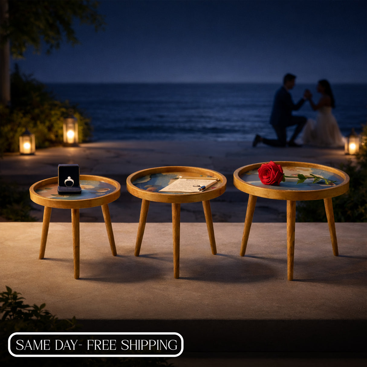 Set of 3 Wooden Nesting Coffee Tables – Handcrafted Mid-Century Style for Modern Living Rooms