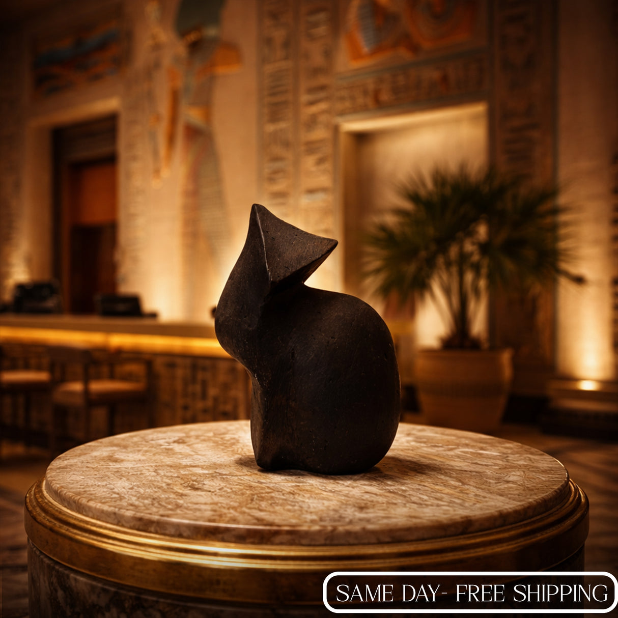 Modern Black Cat Sculpture for Home Decor | Minimalist Ceramic Cat Figurine | Lucky Cat Showpiece for Living Room, Office & Gifting