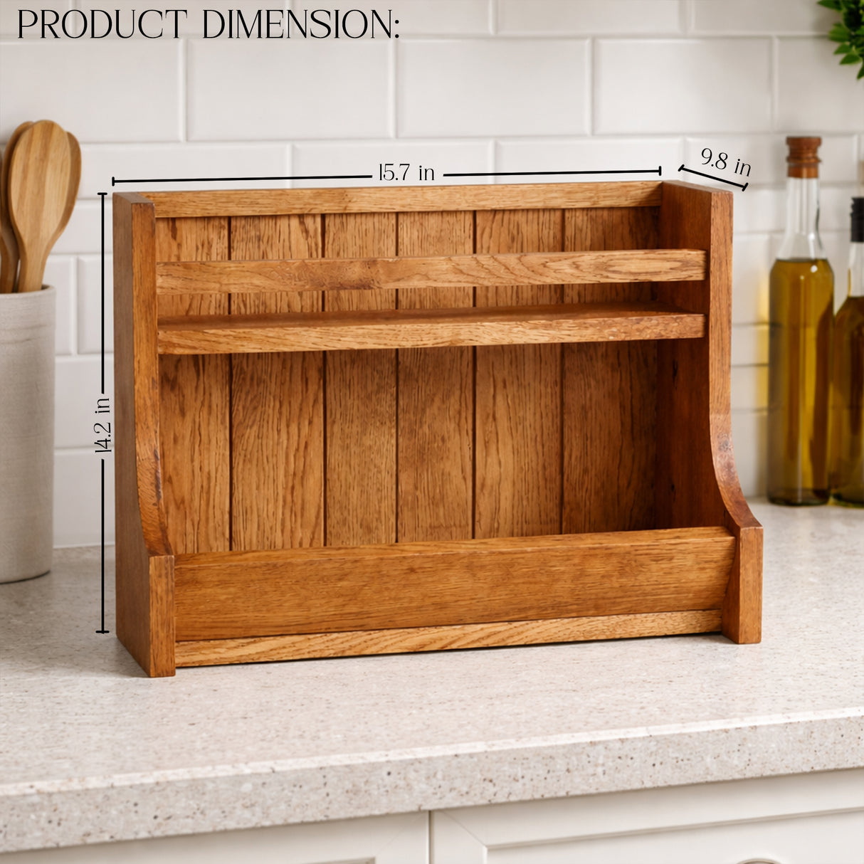 Wooden Kitchen Counter Organizer Rack – Spice Rack & Storage Shelf for Kitchen Countertop, Rustic Wooden Kitchen Organizer