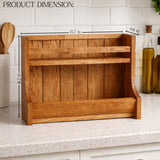 Wooden Kitchen Counter Organizer Rack – Spice Rack & Storage Shelf for Kitchen Countertop, Rustic Wooden Kitchen Organizer
