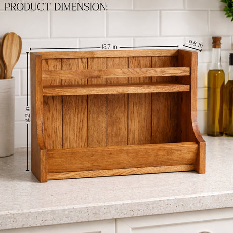 Wooden Kitchen Counter Organizer Rack – Spice Rack & Storage Shelf for Kitchen Countertop, Rustic Wooden Kitchen Organizer