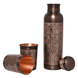 Pure Copper Water Bottle Set with 2 Glasses & Copper Sugar Pot