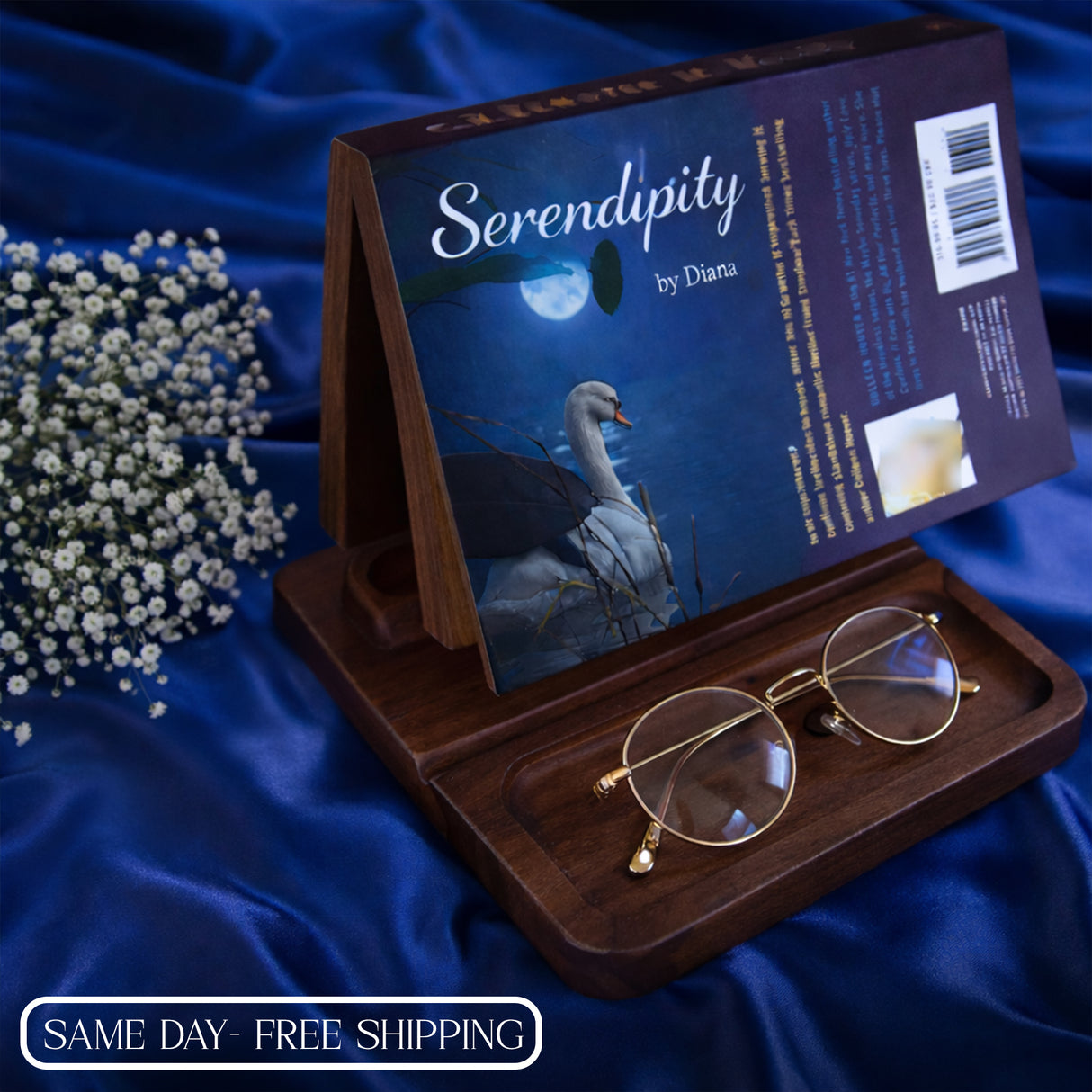 Handcrafted Wooden Book Valet & Nightstand Organizer – Premium Reading Stand with Glasses, Phone & Pen Holder