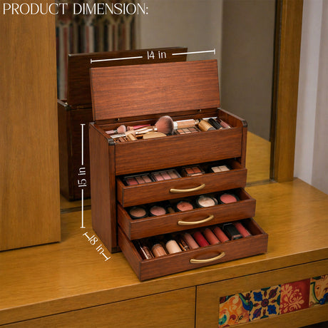 Multi-Drawer Wooden Cosmetic Storage Box | Makeup Organizer for Vanity & Dressing Table