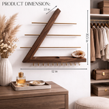 Modern Wooden Jewelry Organizer Wall Shelf with Brass Bars – Sculptural Display & Storage Rack for Necklaces, Earrings & Rings