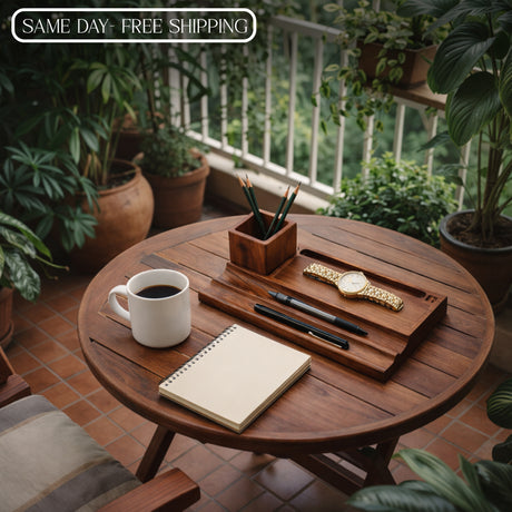 Wooden Desk Organizer & Pen Holder – Solid Wood Desktop Stationery Stand for Office Table, Study Desk & Home Workspace