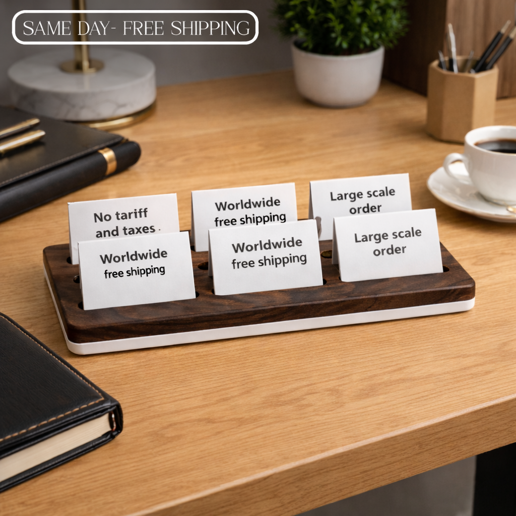 Solid Wood Business Card Holder Stand – Premium Wooden Visiting Card Display for Office Desk, Reception Counter, Clinic & Corporate Workspace Decor