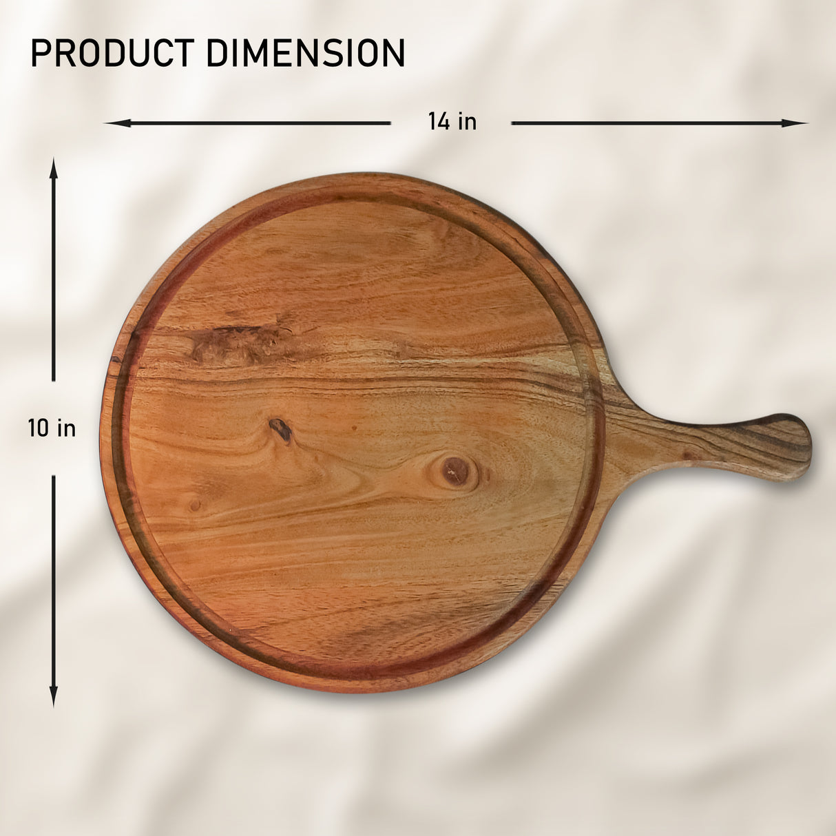 Round Pizza Platter with Handle, Acacia Wood Pizza Peel, Multipurpose Serving Tray