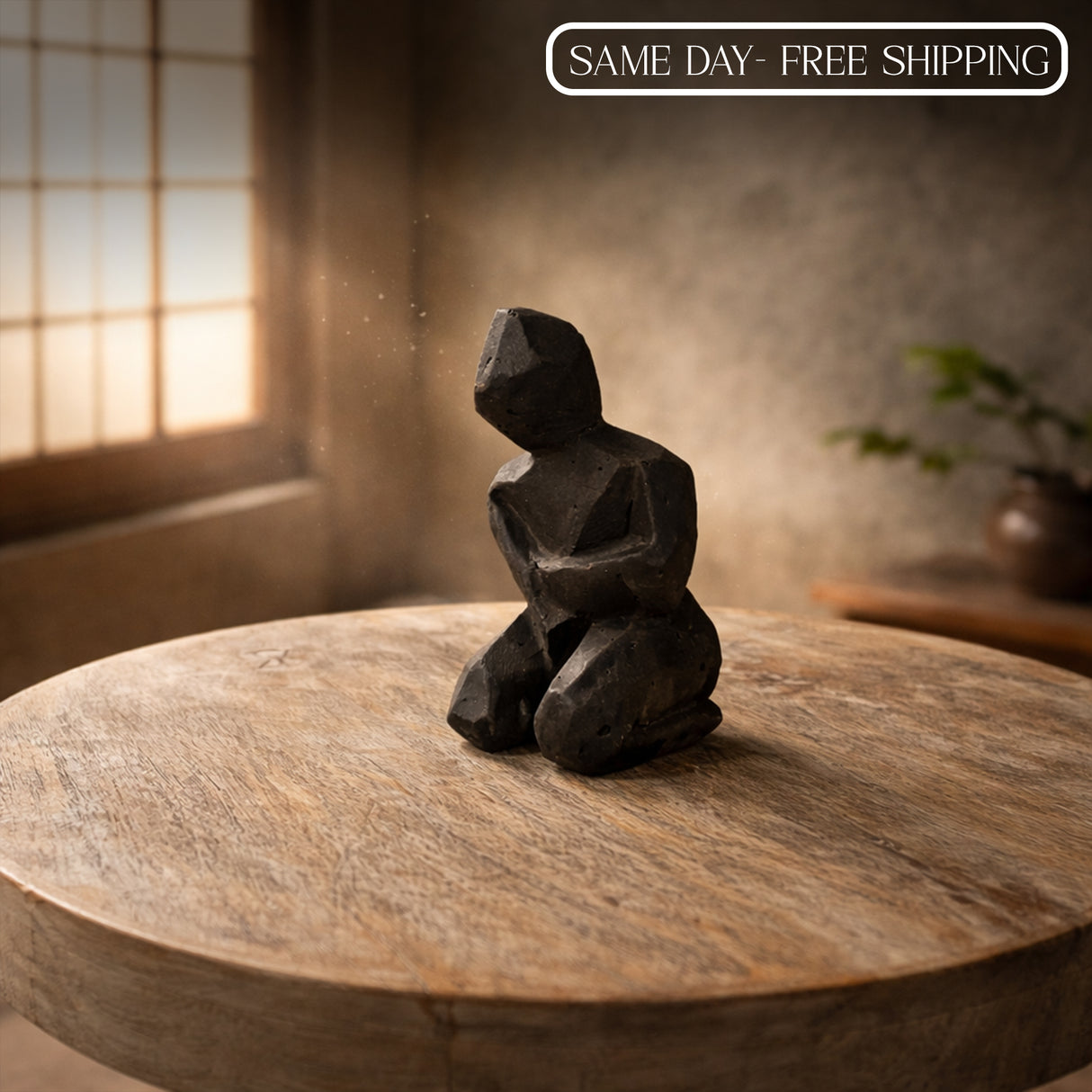 Modern Black Cat Sculpture for Home Decor | Minimalist Ceramic Cat Figurine | Lucky Cat Showpiece for Living Room, Office & Gifting