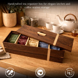 Luxury Walnut Tea Box with Maple Inlay – Wooden Tea Organizer for Tea Bags, Kitchen & Gifts
