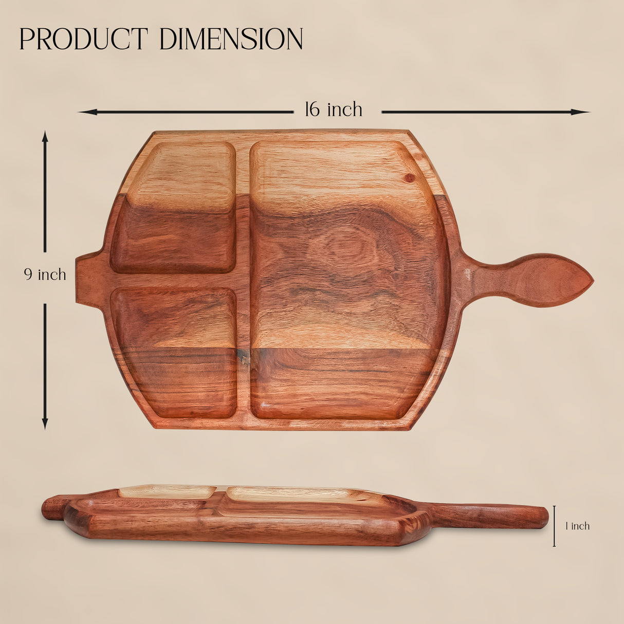 Serving Platter with Handle, Premium Acacia Serving Tray for Snacks and Housewarming