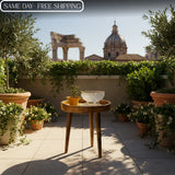 Handcrafted Wooden Round Side Table with Decorative Inlay Top – Solid Wood Accent Table for Living Room, Bedroom & Home Décor