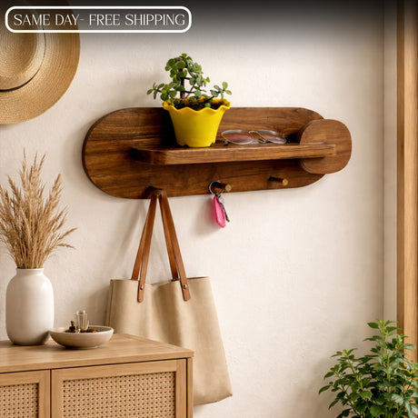 Wall Mounted Entryway Organizer – Key Holder with Shelf, Mail Organizer & Coat Rack for Keys, Letters & Home Storage