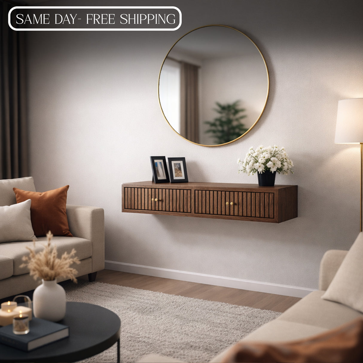 Modern Floating Wooden Console Table – Premium Wall-Mounted Entryway & Living Room Storage Unit