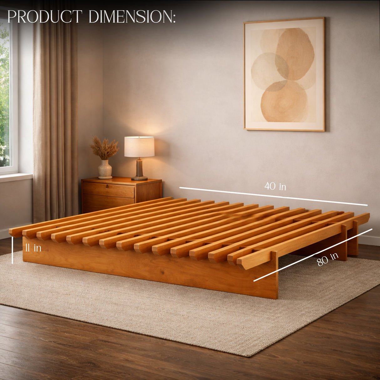 Luxury Solid Birch Wood Platform Bed – Scandinavian Minimalist Low Floor Bed Frame with Natural Finish & Strong Slats – Premium Modern Bedroom Furniture