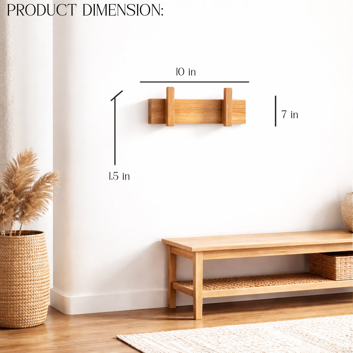 Wall Mounted Wooden Coat Rack with Hooks – Entryway Organizer for Hats, Bags & Jackets | Rustic Wood Wall Hanger