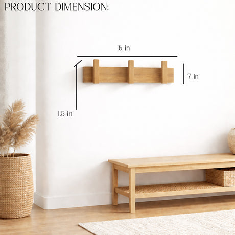 Wall Mounted Wooden Coat Rack with Hooks – Entryway Organizer for Hats, Bags & Jackets | Rustic Wood Wall Hanger