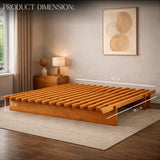 Luxury Solid Birch Wood Platform Bed – Scandinavian Minimalist Low Floor Bed Frame with Natural Finish & Strong Slats – Premium Modern Bedroom Furniture