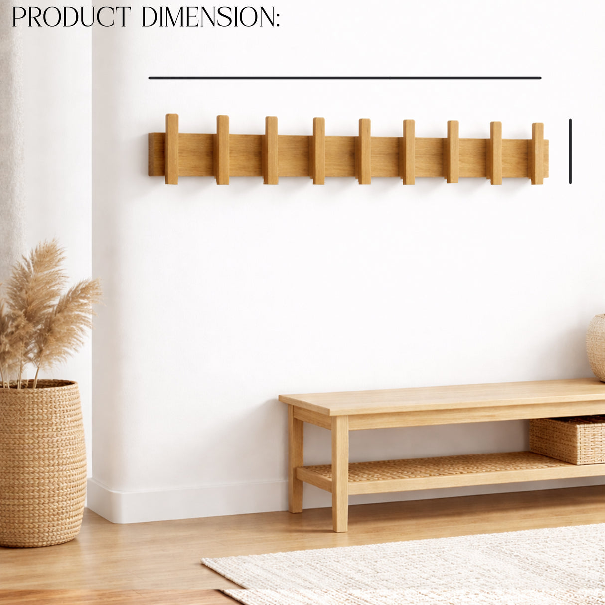 Wall Mounted Wooden Coat Rack with Hooks – Entryway Organizer for Hats, Bags & Jackets | Rustic Wood Wall Hanger