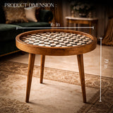 Handcrafted Wooden Round Side Table – Solid Wood Accent Table with Designer Inlay Top for Living Room, Bedroom & Home Décor