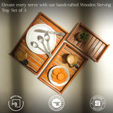 Wooden Serving Tray Set – 3-Piece Acacia Wood Breakfast, Coffee & Tea Trays with Handles – Decorative & Durable Kitchen Serving Platters