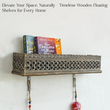 Handcrafted Wooden Wall Shelf with Intricate Carvings(Grey)