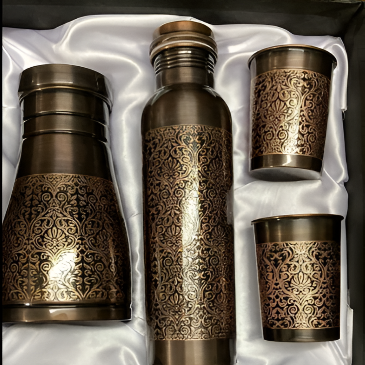 Pure Copper Water Bottle Set with 2 Glasses & Copper Sugar Pot