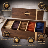 Luxury Walnut Tea Box with Maple Inlay – Wooden Tea Organizer for Tea Bags, Kitchen & Gifts