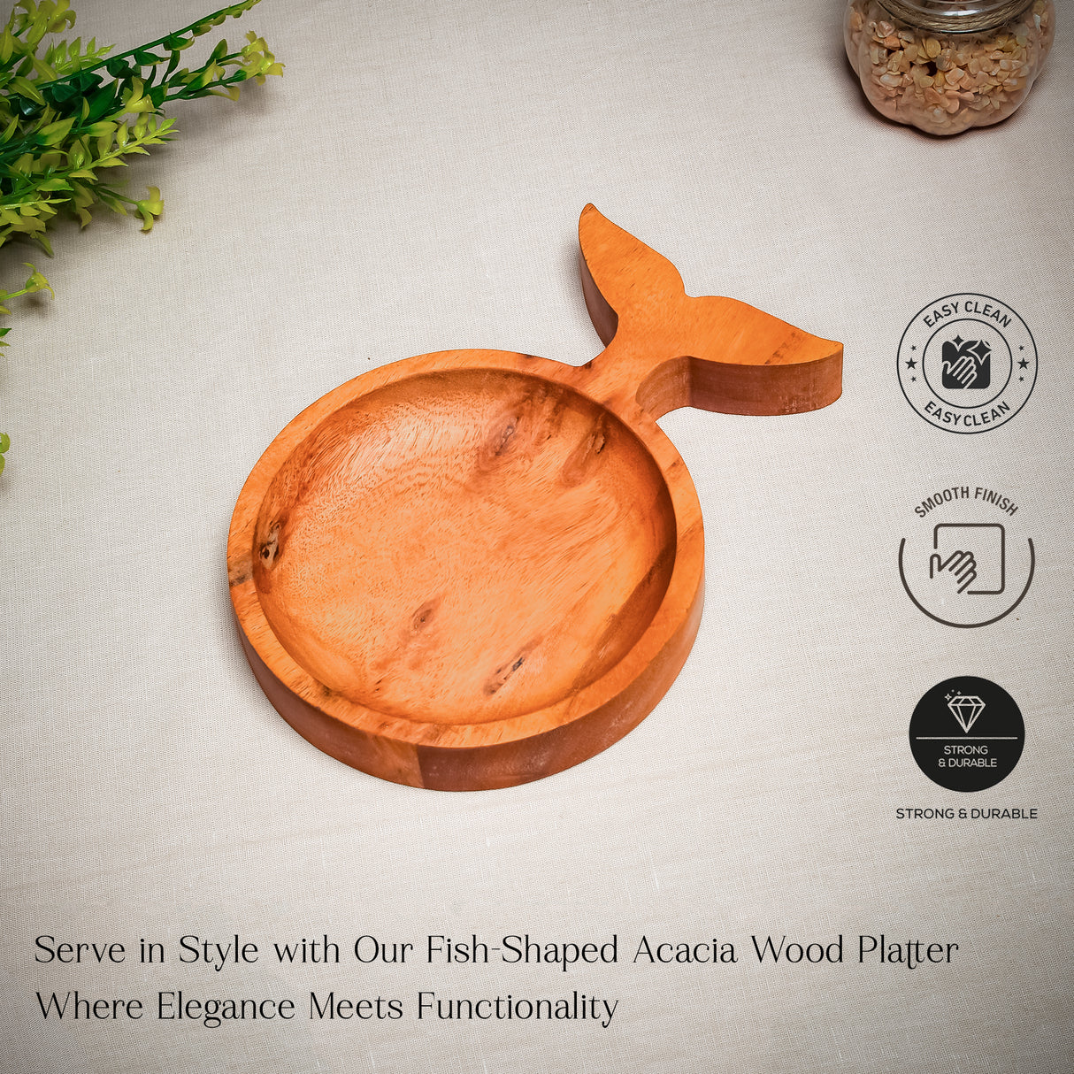 Round Acacia Serving Board with Handle – Cheese & Bread Platter for Parties