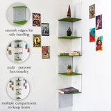 5-Tier Floating Corner Wall Shelf (Green & White)