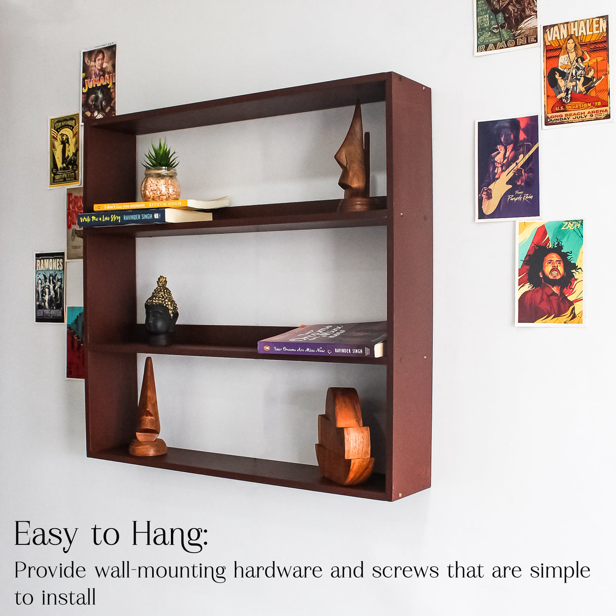 Wooden 3 Tier DIY Floating Wall Shelf Modern Rack Design(Brown)