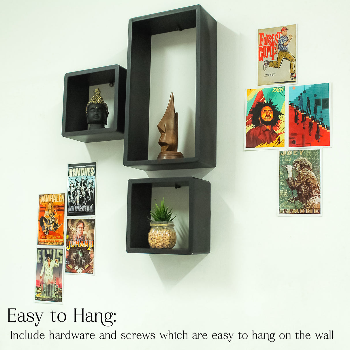 Modern 3-Piece Wooden Floating Wall Shelf (Black)