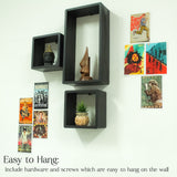 Modern 3-Piece Wooden Floating Wall Shelf (Black)