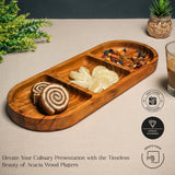 Wooden 3-Grid Serving Platter – Acacia Wood Serving Tray for Snacks & Appetizers