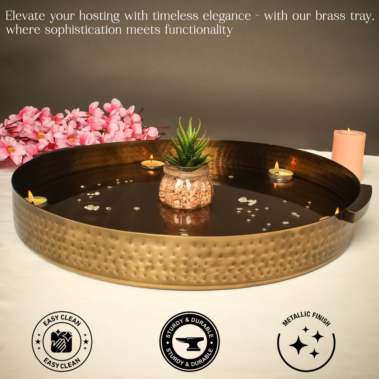 Elegant Brass Decorative Tray – Perfect for Centerpieces and Festive Decor