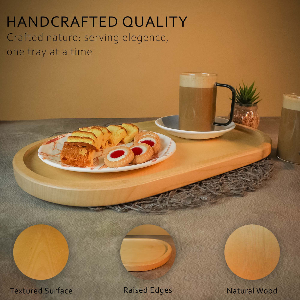 Oval Wooden Serving Tray – Premium Wood Tray for Drinks, Snacks, & Home Decor