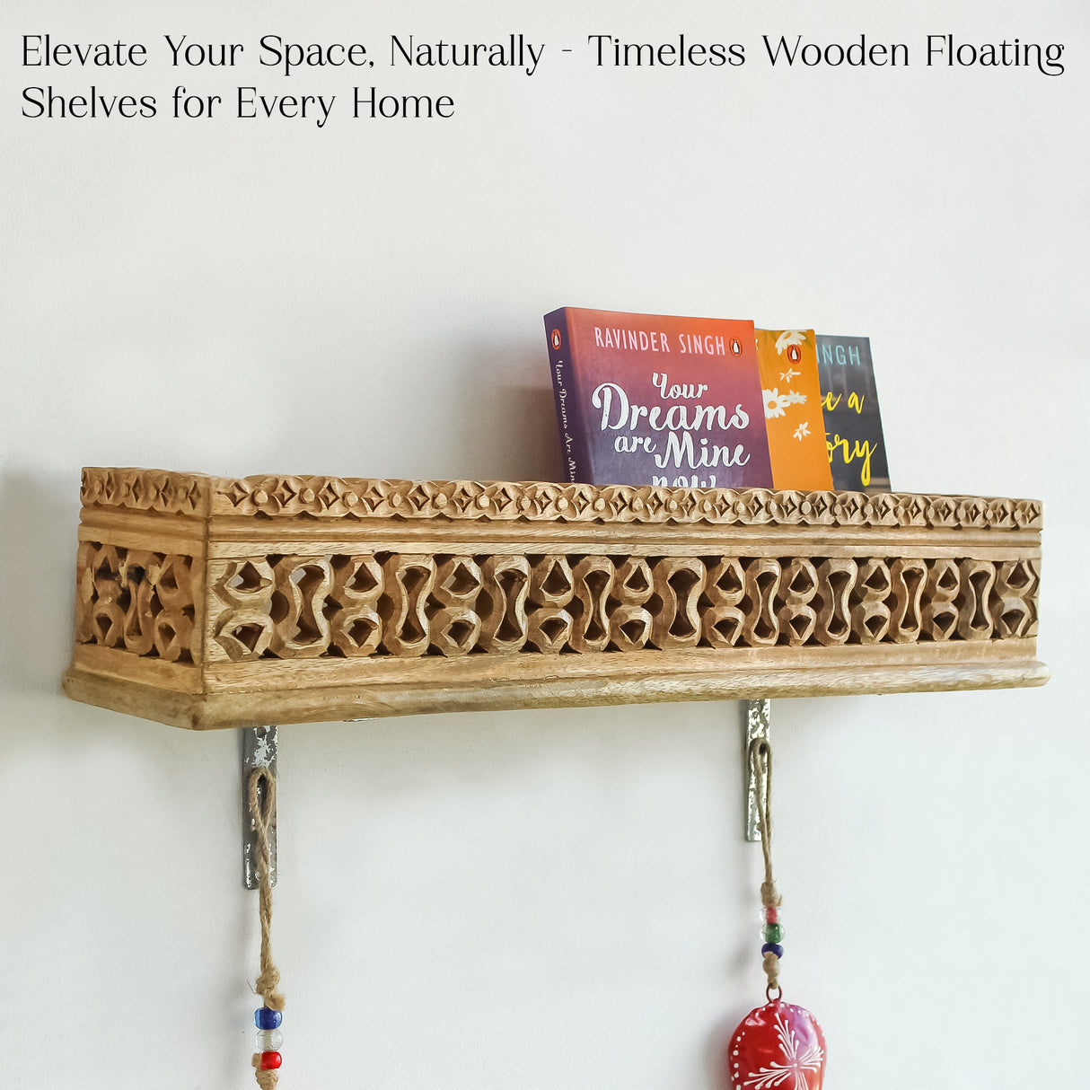 Handcrafted Wooden Wall Shelf with Intricate Carvings