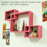 Cube Floating Shelves, 3 Square  Decorative Wall Shelf (Pink)