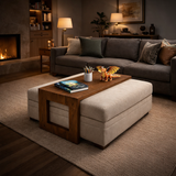 Wooden Ottoman Tray Table | Fits Over Ottoman | Modern Coffee Table for Sofa & Living Room